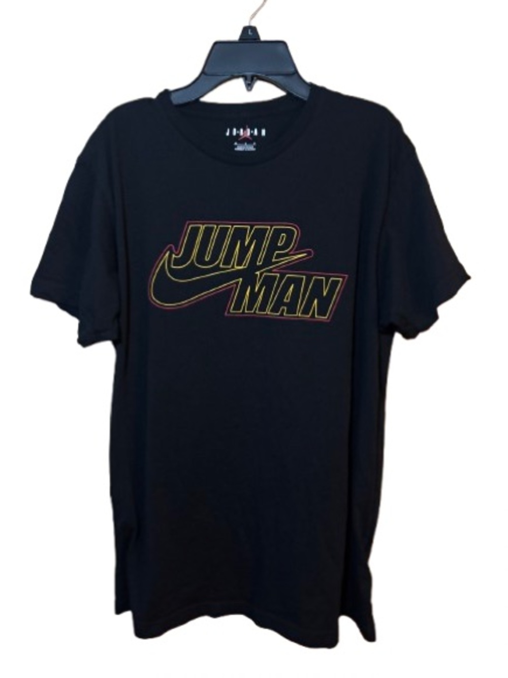 Nike Jumpman Black T-Shirt with Yellow and Red Outline Graphic Medium